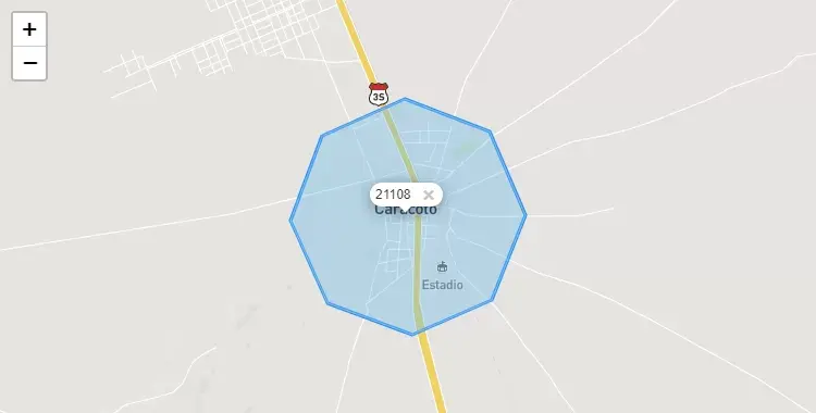 Mapa de la zona del código postal 21108 en Caracoto, Puno
