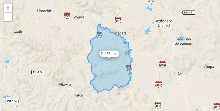 Mapa de la zona del código postal 21136 en Pucará, Puno