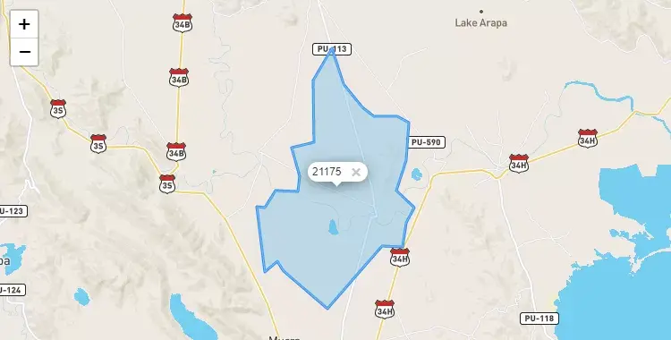 Mapa de la zona del código postal 21175 en Caminaca, Puno