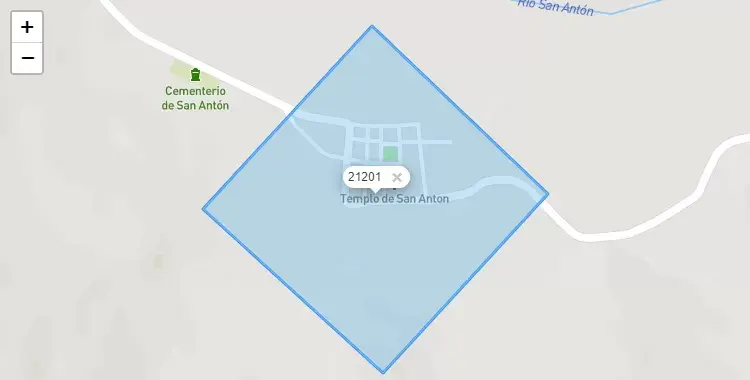 Mapa de la zona del código postal 21201 en San Antón, Puno