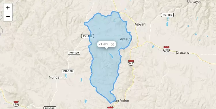 Mapa de Antauta, capital de la provincia de Melgar, Puno