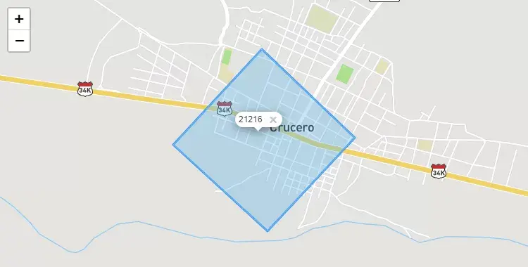 Mapa de la zona del código postal 21216 en Crucero, Puno