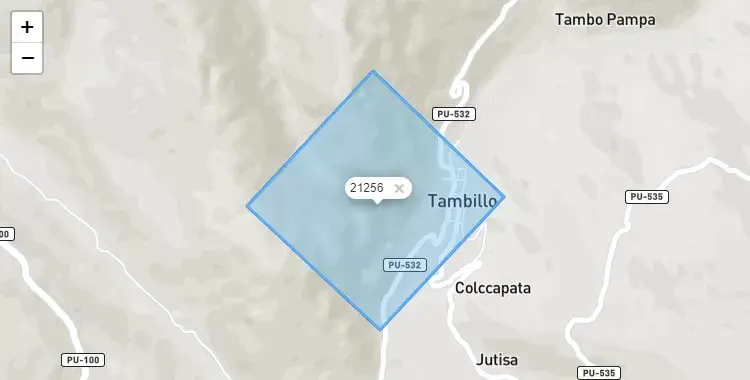 Mapa de la zona del código postal 21256 en Ituata, Puno