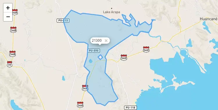Mapa de la zona del código postal 21300 en Saman, Puno