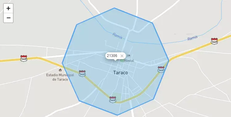 Mapa de la zona del código postal 21306 en Taraco, Puno