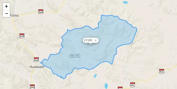 Mapa de la zona del código postal 21330 en Inchupalla, Puno