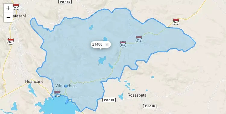 Mapa de la zona del código postal 21400 en Vilque Chico, Puno