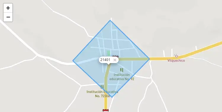Mapa de la zona del código postal 21401 en Vilque Chico, Puno
