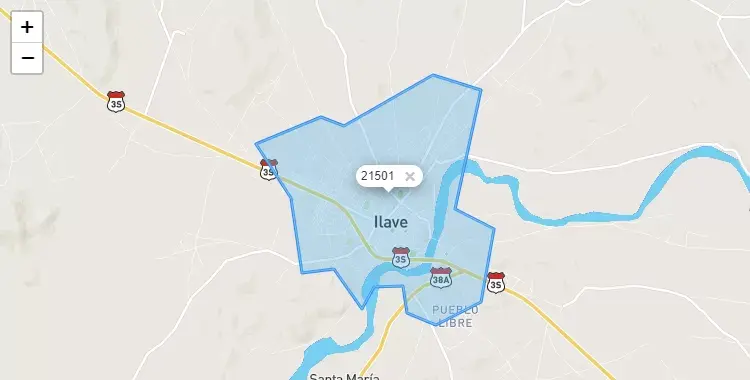 Mapa de la zona del código postal 21501 en Ilave, Puno