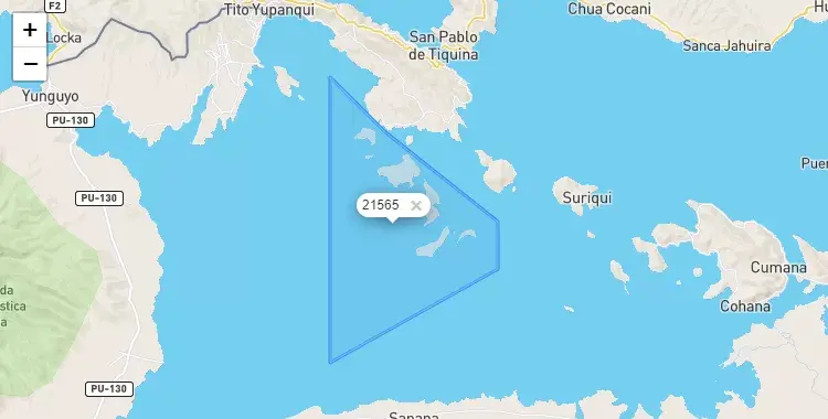 Mapa de la zona del código postal 21565 en Anapia, Puno
