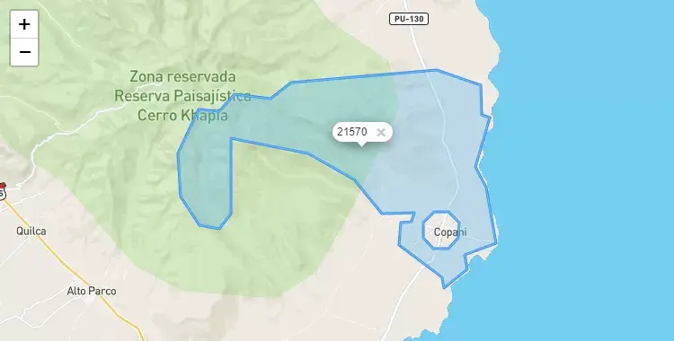Mapa de la zona del código postal 21570 en Copani, Puno
