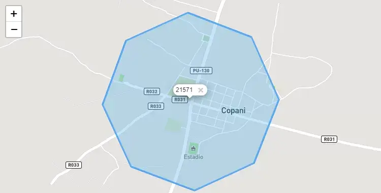 Mapa de la zona del código postal 21571 en Copani, Puno
