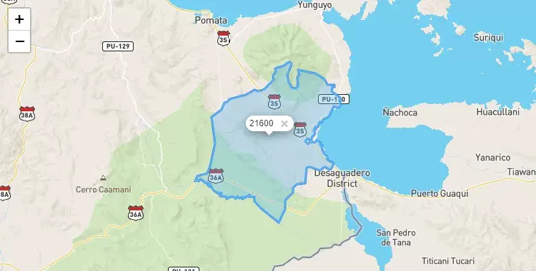 Mapa de la zona del código postal 21600 en Zepita, Puno