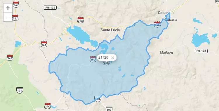 Mapa de la zona del código postal 21720 en Cabanillas, Puno