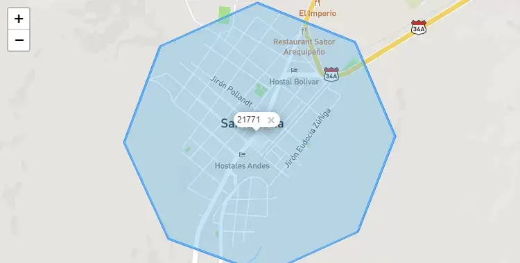 Mapa de la zona del código postal 21771 en Santa Lucía, Puno