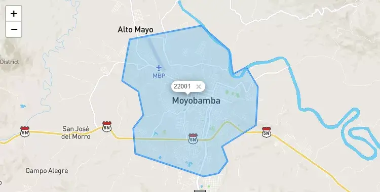 Mapa de Moyobamba, capital de la provincia de Moyobamba, San Martín