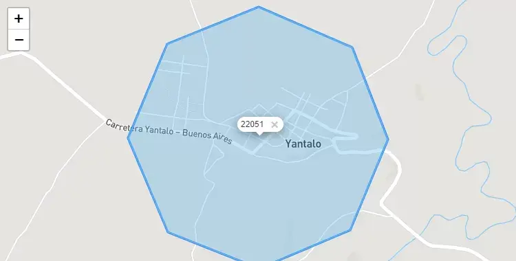 Mapa de la zona del código postal 22051 en Yantalo, San Martín
