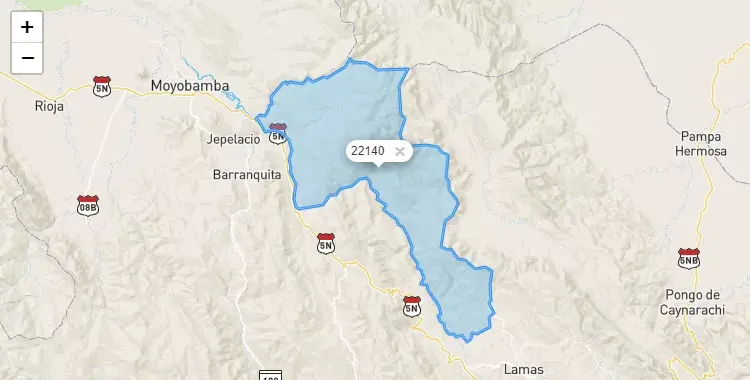 Mapa de la zona del código postal 22140 en Pinto Recodo, San Martín
