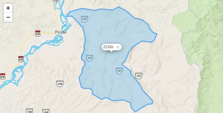 Mapa de la zona del código postal 22360 en Tingo de Ponasa, San Martín