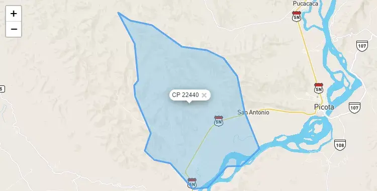 Mapa de la zona del código postal 22440 en Caspisapa, San Martín
