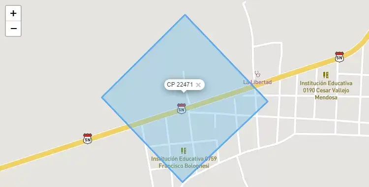 Mapa de la zona del código postal 22471 en San Rafael, San Martín