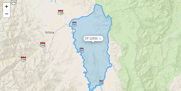 Mapa de la zona del código postal 22550 en Nuevo Progreso, San Martín