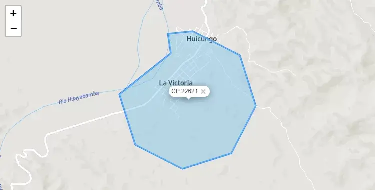 Mapa de la zona del código postal 22621 en Huicungo, San Martín