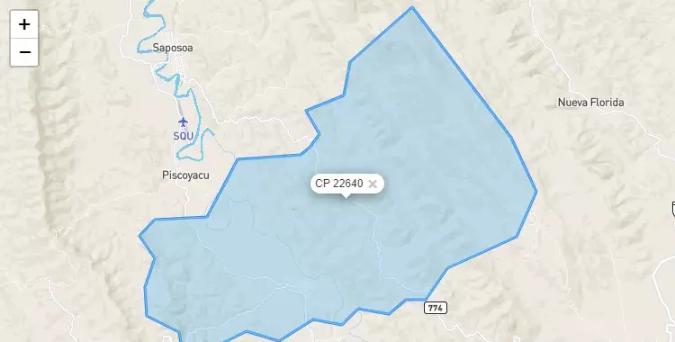 Mapa de la zona del código postal 22640 en El Eslabón, San Martín