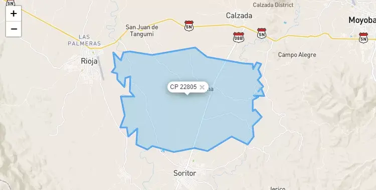 Mapa de la zona del código postal 22805 en Habana, San Martín