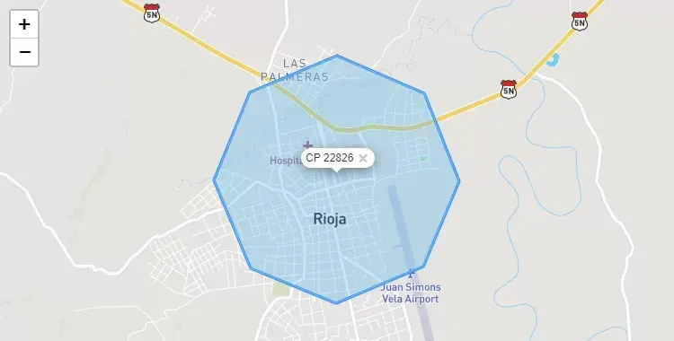 Mapa de Rioja, capital de la provincia de Rioja, San Martín