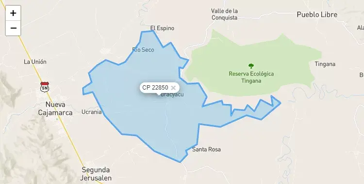 Mapa de la zona del código postal 22850 en Yuracyacu, San Martín