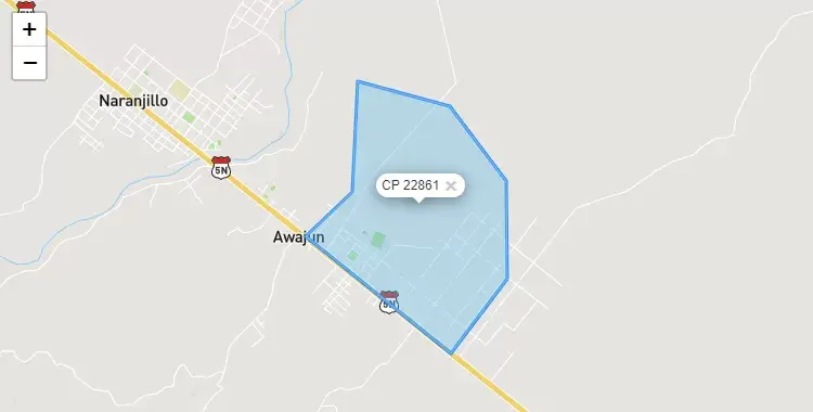 Mapa de la zona del código postal 22861 en Awajun, San Martín