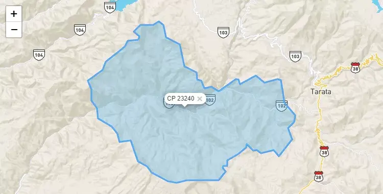 Mapa de la zona del código postal 23240 en Heroes Albarracín, Tacna