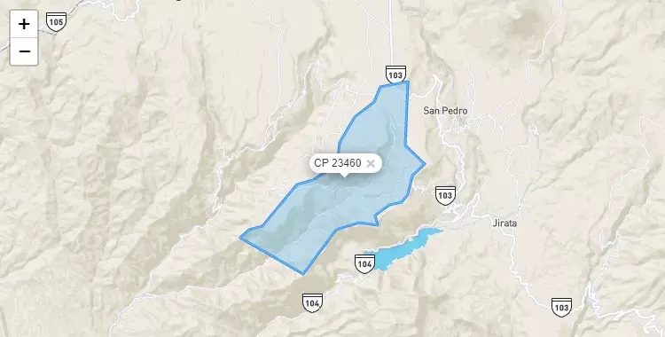 Mapa de la zona del código postal 23460 en Huanaura, Tacna