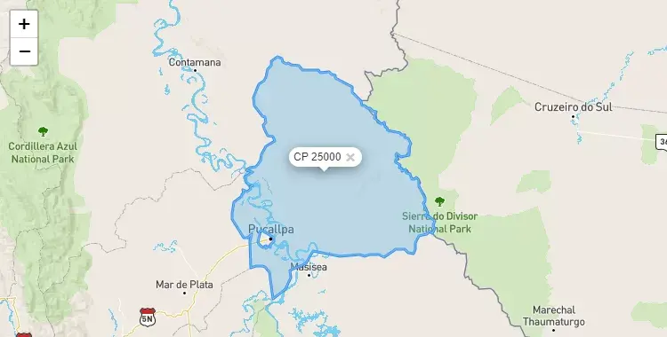 Mapa de Callería, capital de la provincia de Coronel Portillo, Ucayali