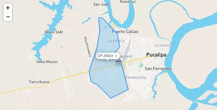 Mapa de la zona del código postal 25003 en Yarinacocha, Ucayali