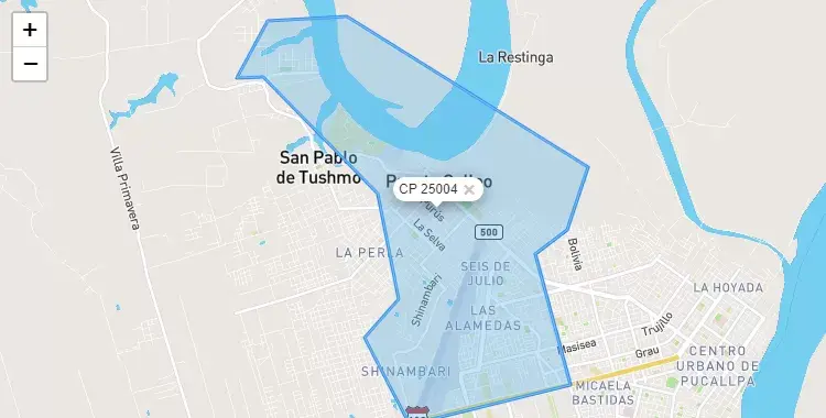 Mapa de la zona del código postal 25004 en Yarinacocha, Ucayali